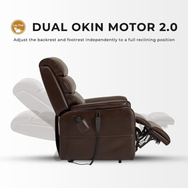Irene House 9188 Lay Flat Lift Recliner Chair Heat Massage Dual Motor Infinite Position Up to 300 LBS Electric Power Lift Recliners, Medium(Brown Faux Leather) - Image 7
