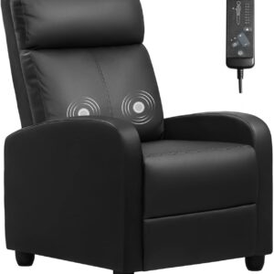 Furniwell Massage Recliner Chair for Living Room Adjustable PU Leather Reclining Chair Home Theater Seating Modern Winback Single Sofa for Adults with Footrest (Leather, Black)