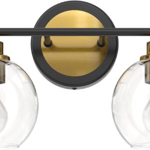 VONLUCE Bathroom Light Fixtures, 2-Light Bathroom Vanity Light with Globe Glass Shades E26 Sockets, Bathroom Lights Over Mirror for Bedroom Hallway Living Room, Black & Gold Finish