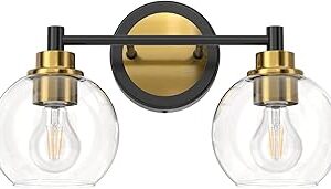VONLUCE Bathroom Light Fixtures, 2-Light Bathroom Vanity Light with Globe Glass Shades E26 Sockets, Bathroom Lights Over Mirror for Bedroom Hallway Living Room, Black & Gold Finish