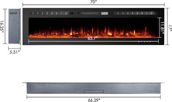 CharaVector Electric Fireplaces Recessed Wall Mounted Fireplace Insert 70 Inch Wide Heater LED Fire Place Remote Control & Touch Screen - Image 5