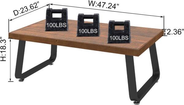 IBF Natural Wood Coffee Table, Rustic Solid Real Wood Center Table for Living Room, Rectangle Metal Modern Industrial Minimalist Wooden Cocktail/Tea Table, Rustic Brown, 47 Inch - Image 4