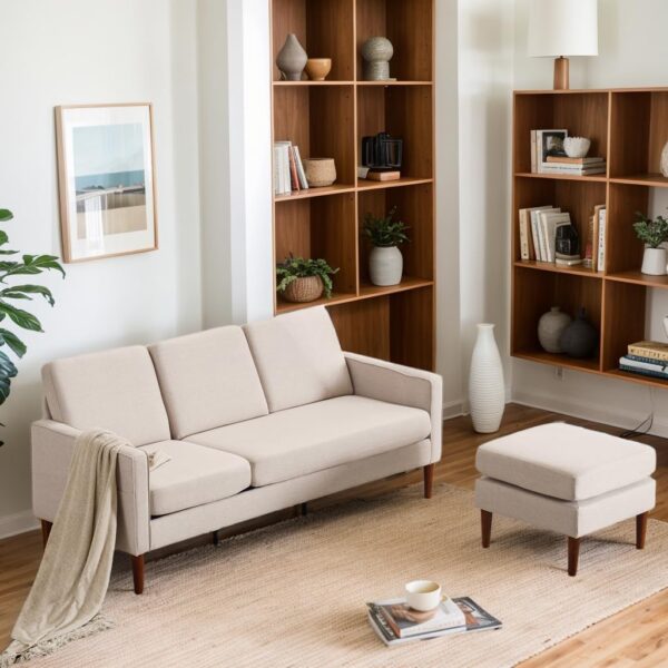 Karl home Convertible Sectional Sofa 71" L Shaped Sofa Couch Modern Small Sofa with Removable Ottoman Living Room Furniture for Small Space, Beige - Image 4