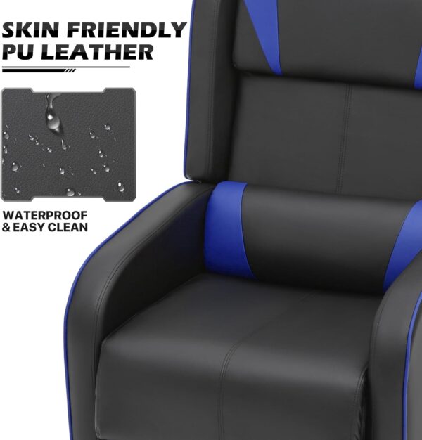 MoNiBloom Recliner Chair for Living Room Massage Recliner Sofa Reading Chair, Adjustable Backrest PU Leather Push Back Gaming Recliner Single Sofa Home Theater Chairs for Adults with Foot Rest, Blue - Image 5