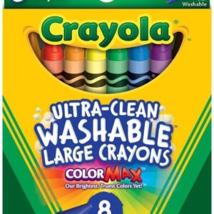 Crayola 523280 Ultra-Clean Washable Crayons, Large, 8 Colors/Box