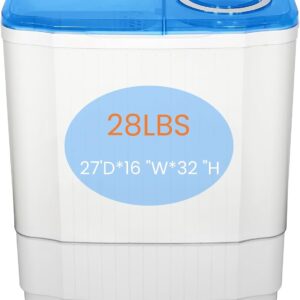 Portable Washing Machine - 28Lbs Compact Twin Tub Washer and Spin Dryer - Semi-automatic Laundry Washer(18Lbs) & Spinner(10Lbs) Combo Timer Control with Drain Pump for Apartments,RVs,Dorms