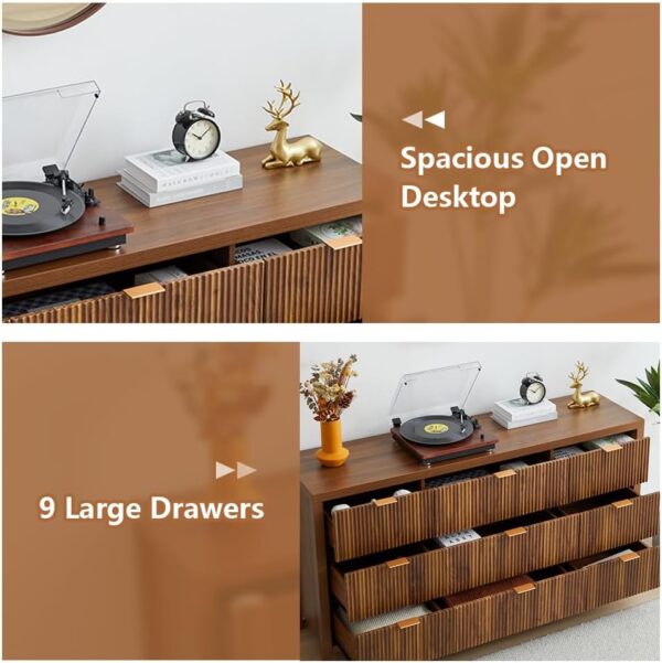 Mid Century Modern Dresser TV Stand, 9 Drawer Dresser for Bedroom Wood, Farmhouse Boho Storage Cabinet Side Table with Solid Natural Wood Legs, Long Wooden Dresser for Closet (Walnut) - Image 3