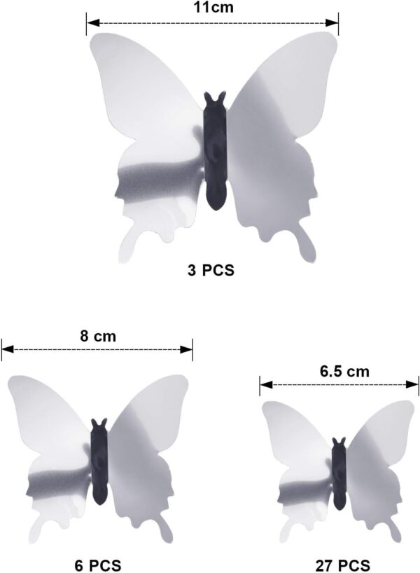 48 Pieces Butterfly Wall Decor DIY Mirror 3D Butterfly Stickers Removable Butterfly Decals for Home Bedroom Bathroom Living Room Decor(Butterfly,Silver) - Image 2