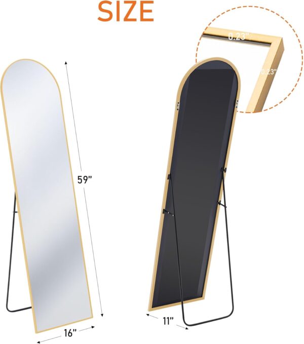 Sweetcrispy Arched Full Length Mirror 59"x16" Full Body Floor Mirror Standing Hanging or Leaning Wall, Arch Wall Mirror with Stand Aluminum Alloy Thin Frame for Bedroom Cloakroom Living Room,Gold - Image 6