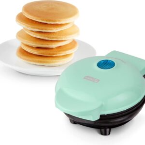 DASH Mini Maker Electric Round Griddle for Individual Pancakes, Cookies, Eggs & other on the go Breakfast, Lunch & Snacks with Indicator Light + Included Recipe Book - Aqua,4 Inch