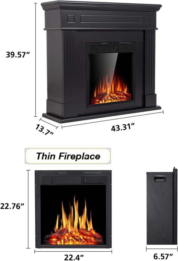 Cowsar 44" Electric Fireplace with Mantel Package Free-Standing Fireplace Heater, Wooden Surround Firebox with Log, Remote Control, 750-1500W, Black - Image 5