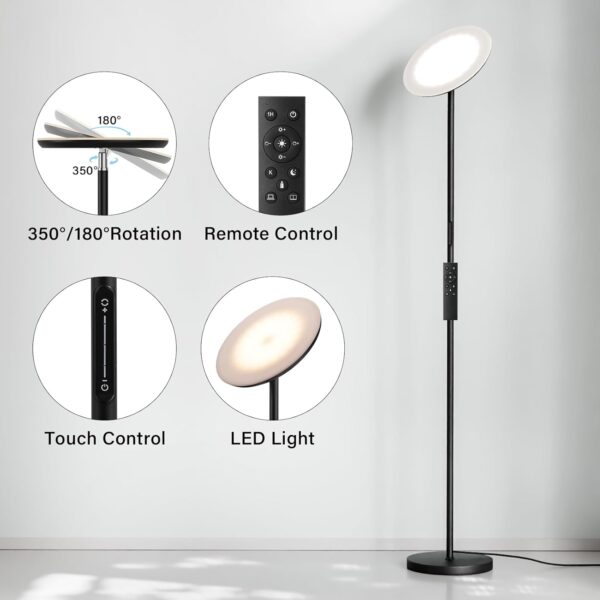 LED Floor Lamp with Remote, Touch Control, Fully Dimmable, Adjustable Brightness, 69 in, Black - Image 7
