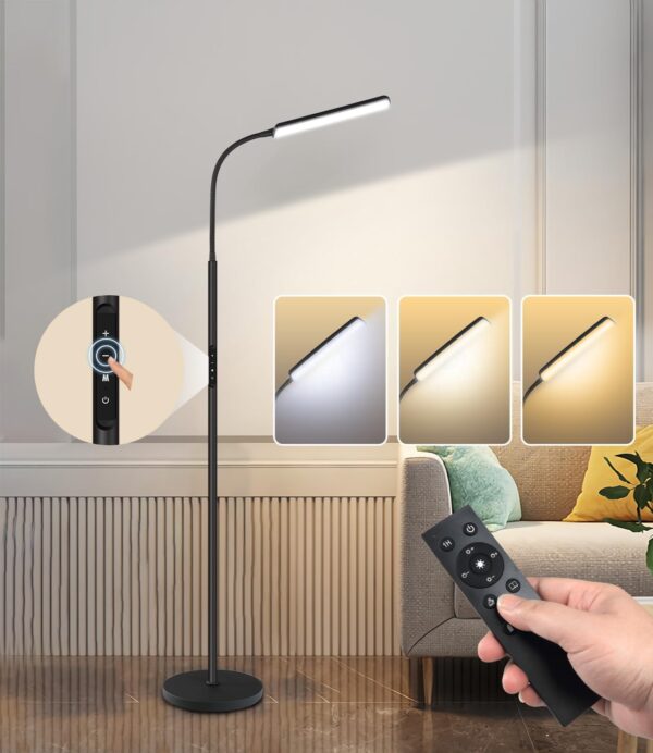 Dimunt LED Floor Lamp, Bright 15W Floor Lamps for Living Room with 1H Timer, Stepless Adjustable 3000K-6000K Colors & Brightness Standing Lamp with Remote & Touch Control Reading Floor Lamps - Image 2