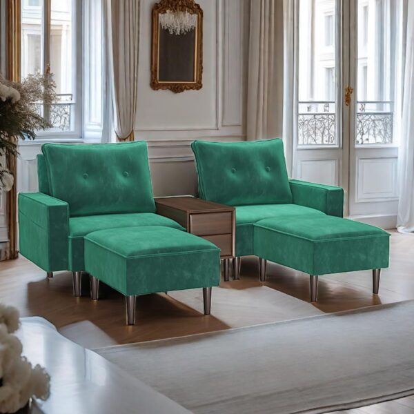 DWVO Modular Sectional Convertible Sofa for Small Space, Flexible Combination Corner Couch with Ottoman, Modern Velvet Fabric Loveseat for Apartment Sleeping Room Living Room, 2 Sets, Green - Image 4
