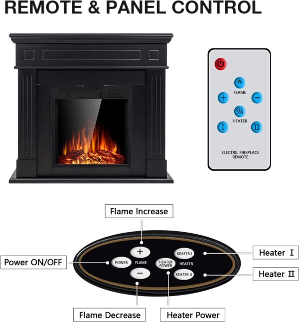 Cowsar 44" Electric Fireplace with Mantel Package Free-Standing Fireplace Heater, Wooden Surround Firebox with Log, Remote Control, 750-1500W, Black - Image 6