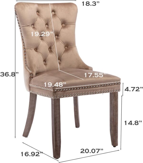 SoarFlash Velvet Dining Chairs Set of 6, Tall Back Side Chair, Modern Upholstered High-end Tufted Side Chair with Button Back Ring, Solid Wood Legs (Khaki) - Image 3