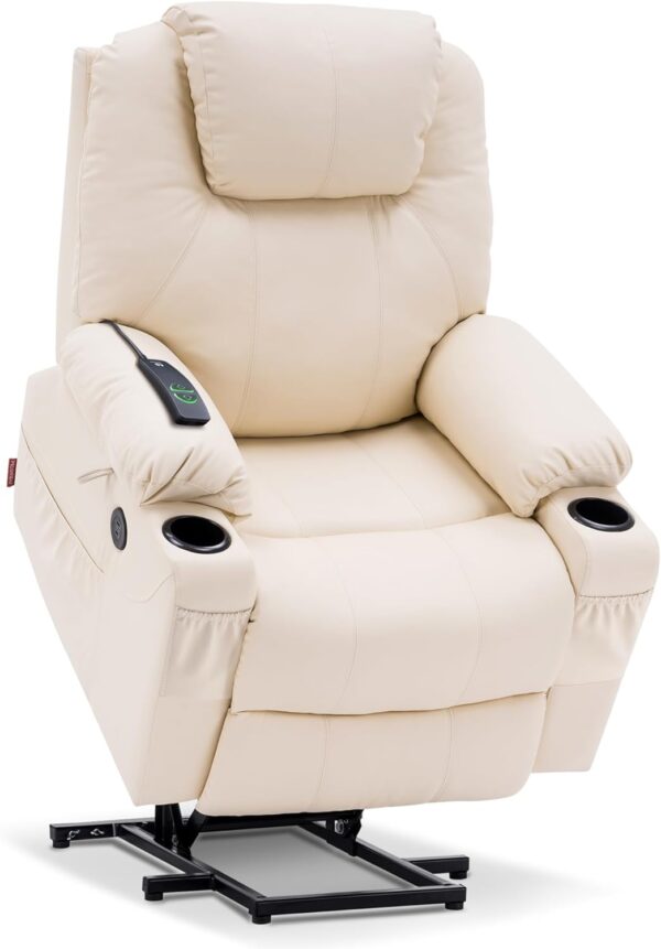 MCombo Electric Power Lift Recliner Chair Sofa with Massage and Heat for Elderly, 3 Positions, 2 Side Pockets, and Cup Holders, USB Ports, Faux Leather 7040 (Medium, Cream White)