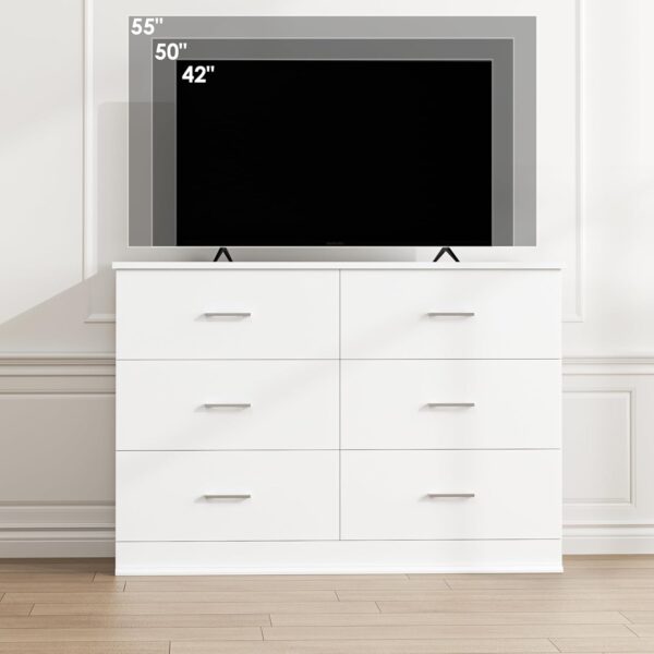 FOTOSOK White Dresser, 47.2'' Large 6 Drawer Dresser Wide Chest of Drawers for TV Stand, Modern Dresser White Floor Storage Drawer Cabinet for Home Office, White - Image 7
