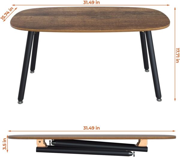 WOHOMO Folding Coffee Table Rustic Small Coffee Tables for Living Room Farmhouse Portable Table for Small Spaces Rectangular Mid Century Coffee Table, No Assembly 31.5 * 15.7 * 17.7IN, Walnut - Image 3