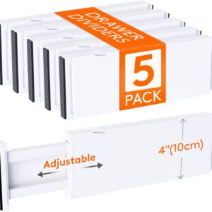 Lifewit 5 Pack Drawer Dividers Plastic 4" High, 11-17" Adjustable Drawer Organizers for Clothes, Expandable Dresser Separators in Bedroom/Bathroom/Kitchen/Fridge/Office Organization and Storage