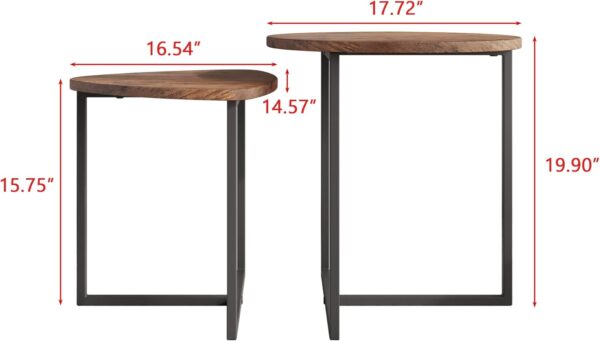 HOJINLINERO Round Coffee Table Set of 2 End Tables for Living Room,Black Small Coffee Table Living Room Table,Metal Frame & Wood,Sturdy and Easy Assembly,Stacking Side Tables Bedroom,Brown - Image 2