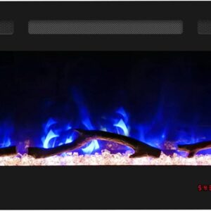 Cheerway 50 Inch Electric Fireplace, Recessed Fireplace Insert and Wall Mount Fireplace Heater with Remote & Touch Control, Adjustable Flame Color & Brightness, Log Set & Crystals, Child Lock & Timer