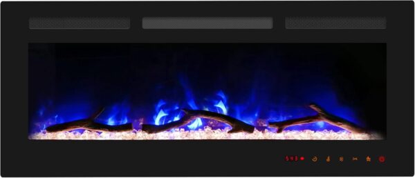 Cheerway 50 Inch Electric Fireplace, Recessed Fireplace Insert and Wall Mount Fireplace Heater with Remote & Touch Control, Adjustable Flame Color & Brightness, Log Set & Crystals, Child Lock & Timer