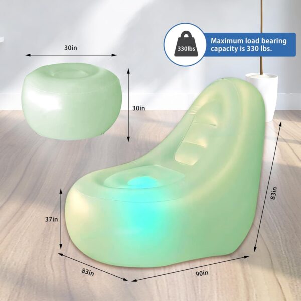 LED Light Air Sofa with Ottoman, Indoor/Outdoor LED Inflatable Chair, Big Size Brow Up Illuminated Sofa, Lazy Couch with LED Lights and Ottoman for Party, Yard, Indoor Rooms - Image 3