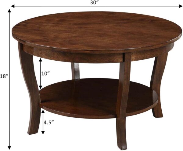 Convenience Concepts American Heritage Round Coffee Table with Shelf, 30(L) x 30(W) x 18"(H), Espresso - Image 3