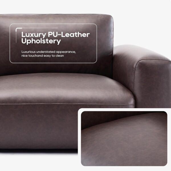 COLAMY 95" Oversized PU Leather Sofa, Comfy Sofa Couch with Extra Deep Seats, Wide Arm, Down Filled 3-Seater Modern Sofa for Living Room, Apartment Lounge-Chocolate - Image 4