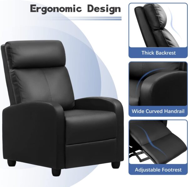 Furniwell Massage Recliner Chair for Living Room Adjustable PU Leather Reclining Chair Home Theater Seating Modern Winback Single Sofa for Adults with Footrest (Leather, Black) - Image 7