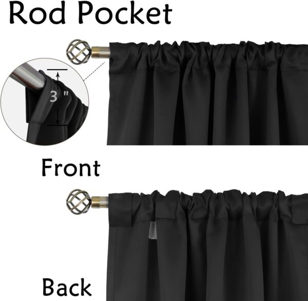 BGment Black Blackout Curtain Blinds - 38 x 45 Inch Thermal Insulated Rod Pocket and Back Tab Blackout Curtains for Kitchen/Home Decor/Bedroom, 2 Window Curtain Panels - Image 3