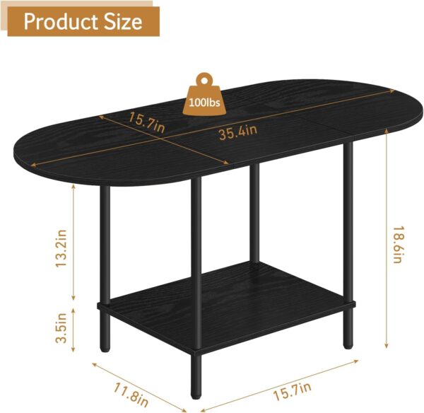 Black Coffee Table for Living Room, 2-Tier Small Oval Center Table, Mid Century Farmhouse Round Tea Table with Storage Shelf for Small Space, Home Office, Living Room - Image 2