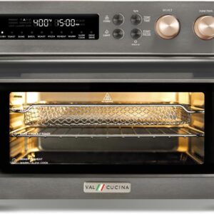 Infrared Heating Air Fryer Toaster Oven, Extra Large Countertop Convection Oven 10-in-1 Combo, 6-Slice Toast, Enamel Baking Pan Easy Clean with Recipe Book, Black Matte Stainless Steel