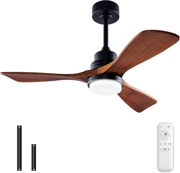 BOJUE 60 Inch Ceiling Fans with Lights Remote Control, Indoor Outdoor Wood Ceiling with 3 Blade Fan for Patio Living Room, Bedroom, Office, Summer House,Etc
