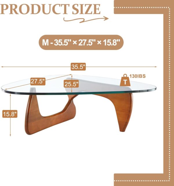 Coffee Table for Living Room, Glass Coffee Table with Wood Legs, Mid Century Modern Coffee Table, Rustic Oval Walnut Center Table for Small Spaces, Mesa de Centro para Sala - Image 2
