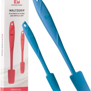 Kitchen Mama Silicone Jar & Can Spatula Set: Heat-Resistant, Dishwasher Safe, Ergonomic Grip, Perfect for Mixing, Scraping, Scooping, and Spreading, Nonstick Cookware, Platinum WaltzGrip (Blue)