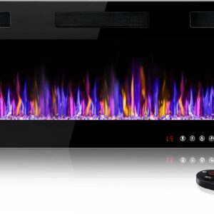 Electic Fireplace, 50" Recessed and Wall Mounted Electric Fireplace, Ultra-Thin Electric Fireplace Inserts Heater, 750W/1500W Fire Places Insert and Wall Electric Fireplace with Remote Control