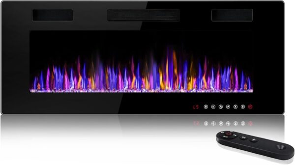 Electic Fireplace, 50" Recessed and Wall Mounted Electric Fireplace, Ultra-Thin Electric Fireplace Inserts Heater, 750W/1500W Fire Places Insert and Wall Electric Fireplace with Remote Control