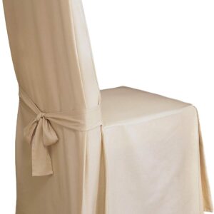SureFit Cotton Duck Canvas Long Dining Room Chair Covers, Dining Chair Cover with 17 Inch Long Skirt and Corner Pleats, Removable and Machine Washable, Natural
