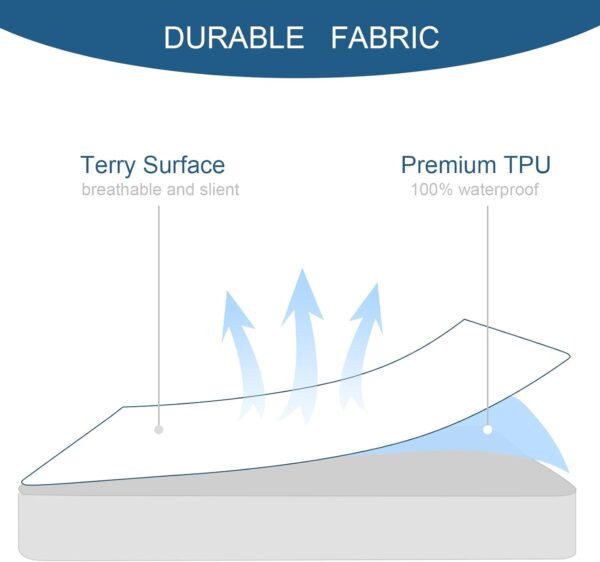 Twin Mattress Protector Waterproof Soft & Breathable Terry, Noiseless Twin Mattress Cover Fitted Sheets up -14'' Twin Mattress Protector for Kids Bed Cover Twin Size Mattress Pad Protecor Machine Wash - Image 3