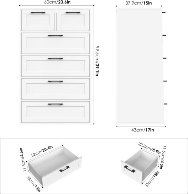 Dresser for Bedroom, White Dresser, Tall Dresser with 6 Drawers, Trapezoidal Design Chest of Drawers, Bedroom, Hallway, Entryway - Image 2
