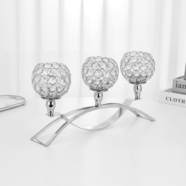 VINCIGANT 3 Arm Crystal Candle Stick Holders for Table Centerpiece, Silver Candelabra Ornaments for Wedding Christmas Dinning Room Decorations,Gifts Boxed - Image 6