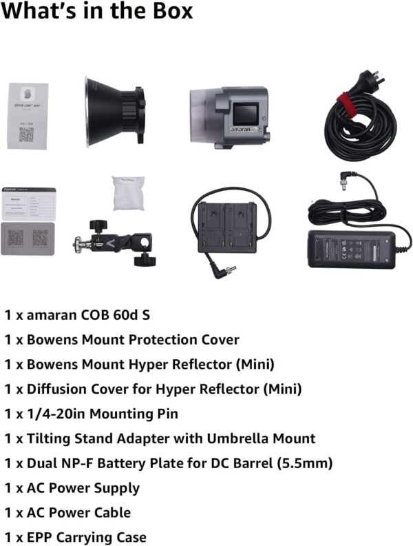 Aputure amaran 60dS Video Lighting,amaran 60d Studio Light,65W Bowens Mount LED Video Light,App Control,DC/AC Power Supply,Photography Lighting - Image 5