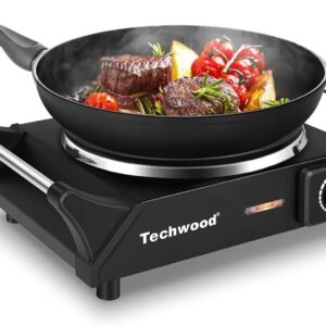 Hot Plate, Techwood Electric Stove for Cooking, 1500W Countertop Single Burner with Adjustable Temperature & Dual Handles, 7.5” Cooktop for RV/Home/Camp, Compatible for All Cookwares Upgraded Version