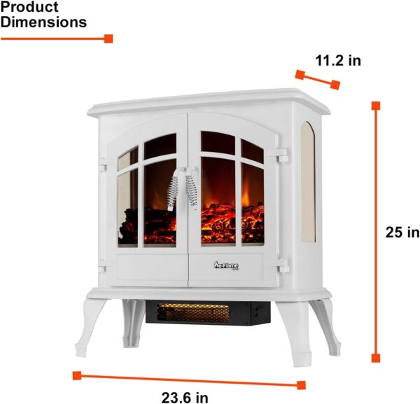 Jasper Freestanding Electric Fireplace Stove Heater - Realistic 3-D Log and Fire Effect (White) - Image 2