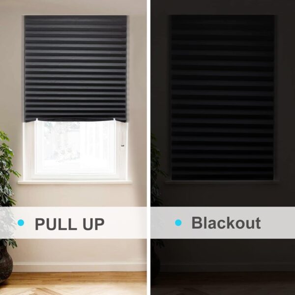 MYshade 6 Pack Temporary Blackout Paper Shades for Windows,Paper Pleated Blinds with Adhesive,No Tools No Drilling Free Cut Size Paper Room Darkening Shades(Black, 36" W x 72" H) - Image 5