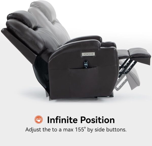 LUXLEN Power Lift Recliner Chair, Heavy Duty Motion Mechanism with 8-Point Vibration Massage and Lumbar Heating, Cup Holders, USB and Type-C Ports, Removable Cushions, Grey - Image 5