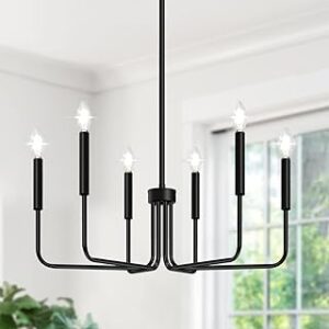 Black Chandelier, 6-Light Farmhouse Chandelier for Dining Room Lighting Fixtures Hanging, Dining Light Fixtures Industrial Modern Chandelier for Bedroom, Foyer, Hall, Kitchen, Living Room and Entryway