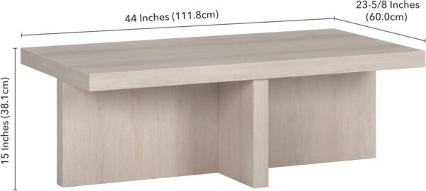 Henn&Hart 44" Wide Rectangular Coffee Table in Alder White, for Home, Living Room, Bedroom, Entertainment Room, Office - Image 3